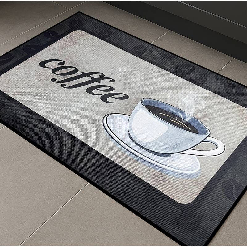 Black Coffee Modern Non-Slip Washable Low Pile Kitchen Mat - 28" x 17" - 28" x 17"