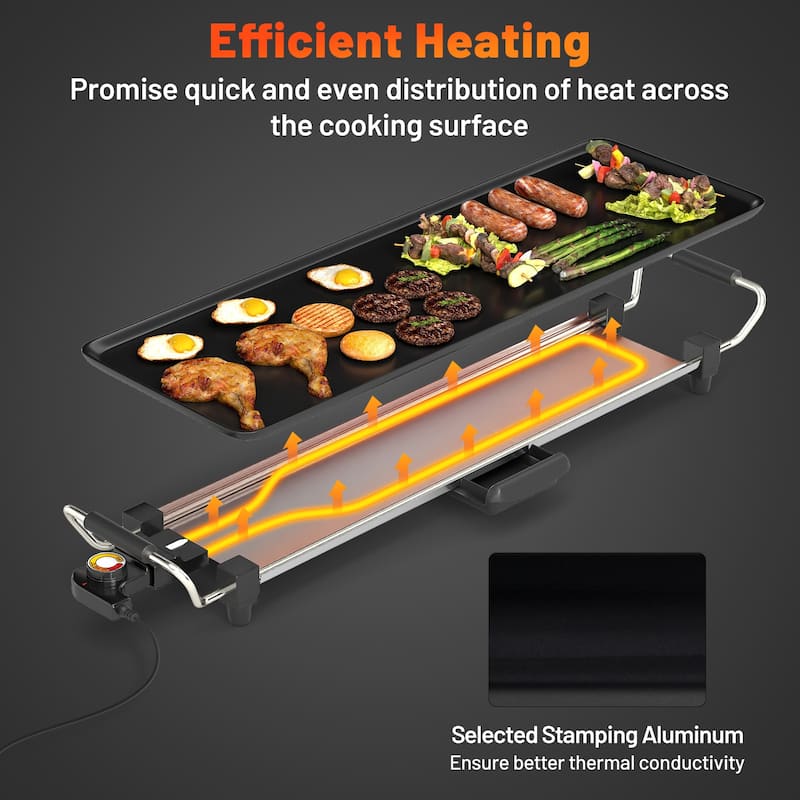 Portable Black Aluminum Electric Griddle with Adjustable Temp and Flat Top Grill for Indoor or Outdoor Use