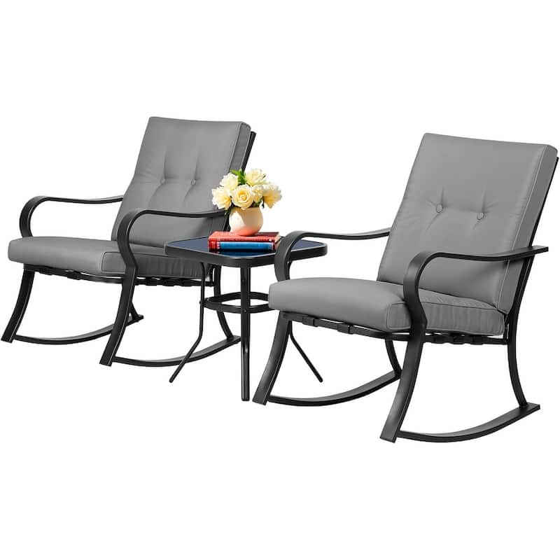 Solaura 3-piece Outdoor Patio Rocking Chairs Conversation Bistro Set