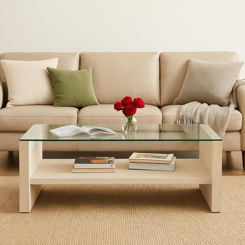 Meridian Coffee Table with shelf stone top in modern living roomspaces