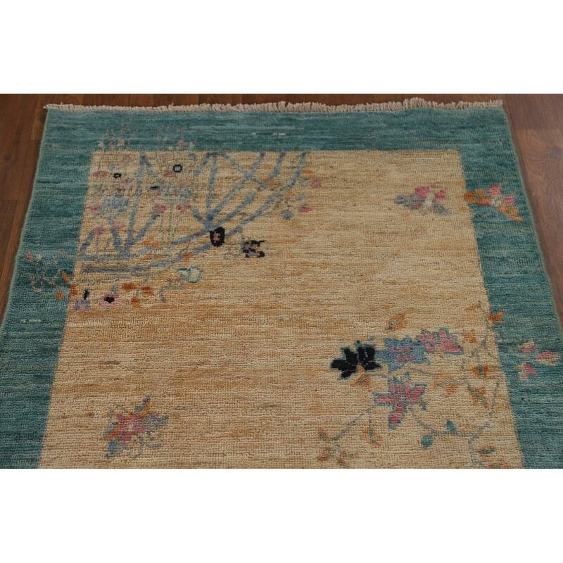 Vegetable Dye Oushak Turkish Runner Rug Handmade Wool Carpet - 2'10"x 11'9"