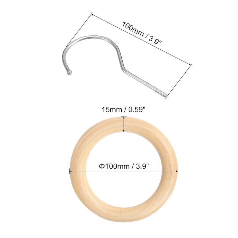Scarf Ring Hanger Wooden Circle Scarf Holder Hook - Silver - 4 Inch x 10cm