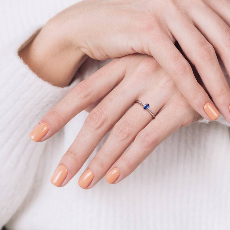 Miadora 10k White Gold Blue Sapphire Solitaire Stackable Oval Ring