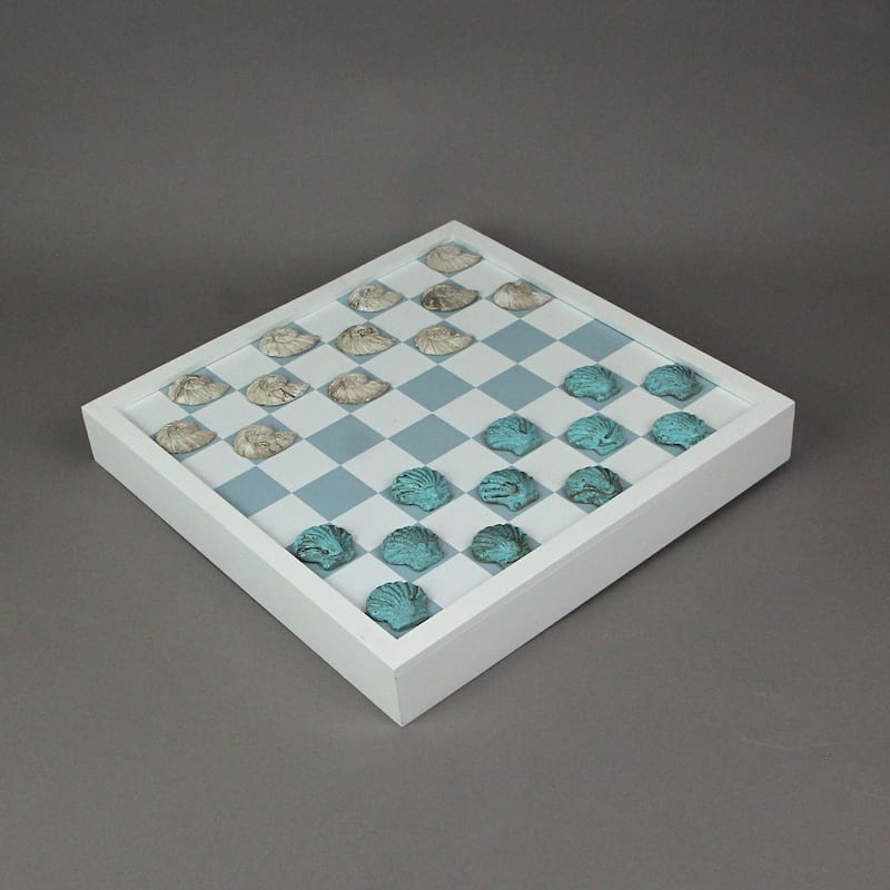 Coastal Themed Seashell Checkers Set With Game Board 13 Inches - 1.75 X 12.75 X 12.75 inches