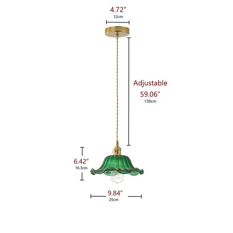 Modern 1-Light Pendant with Green Glass Shade and Brass Finish
