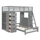 preview thumbnail 8 of 34, Twin Over Twin Bunk Bed with LED Lights & USB Ports, Storage Drawers, Shelves, Desk, and Safety Rails for Kids' Room, Grey