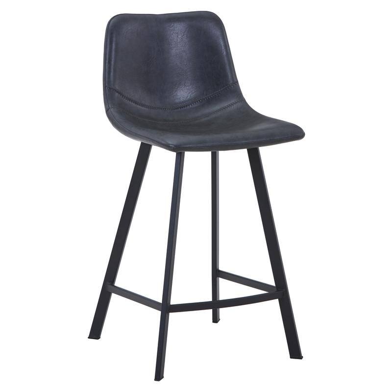 Elland Modern Minimalist Leather Upholstered Bar Stool with Accent Black Metal Base and Back Support for Home Bar or Kitchen