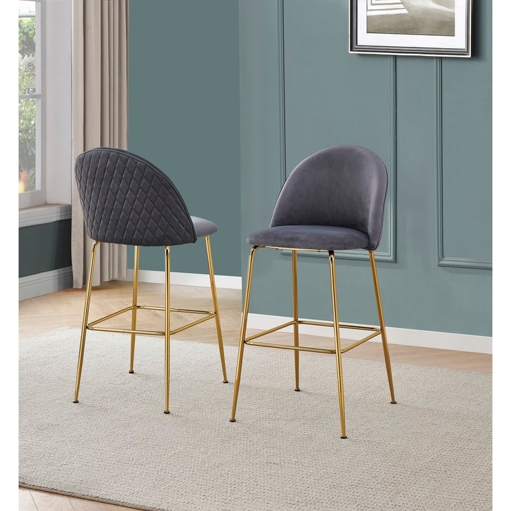 Best Quality Furniture Upholstered Barstools with Gold Chrome Finish Legs (Set of 2)