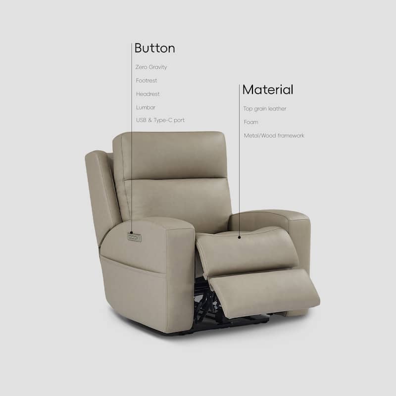 39''W Genuine leather Triple-Power Reclining with Extendable Footrest and USB/USB-C Ports