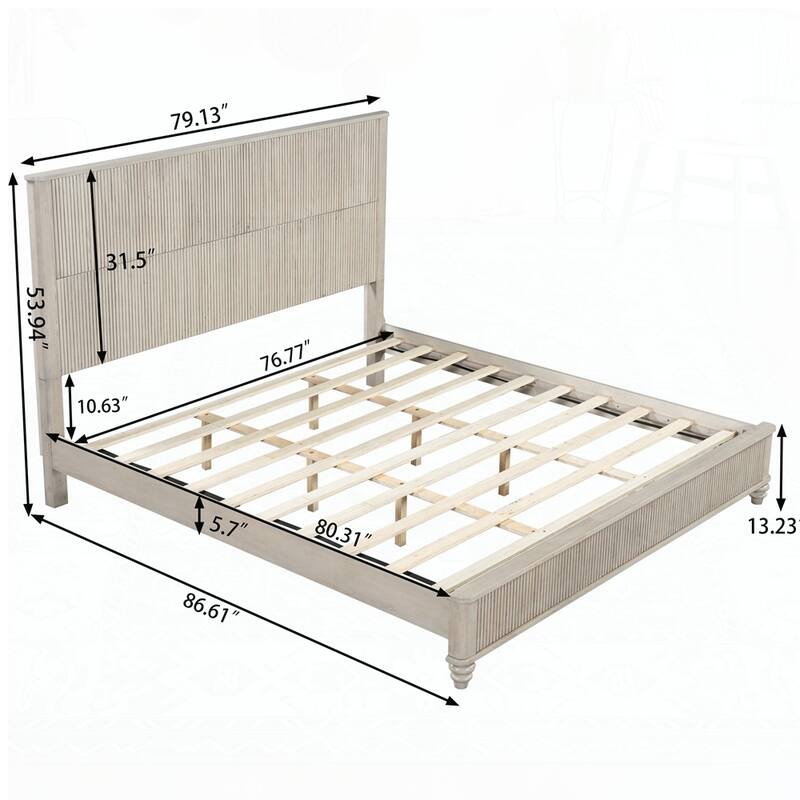 Solid Wood Bed Frame with Tall Headboard