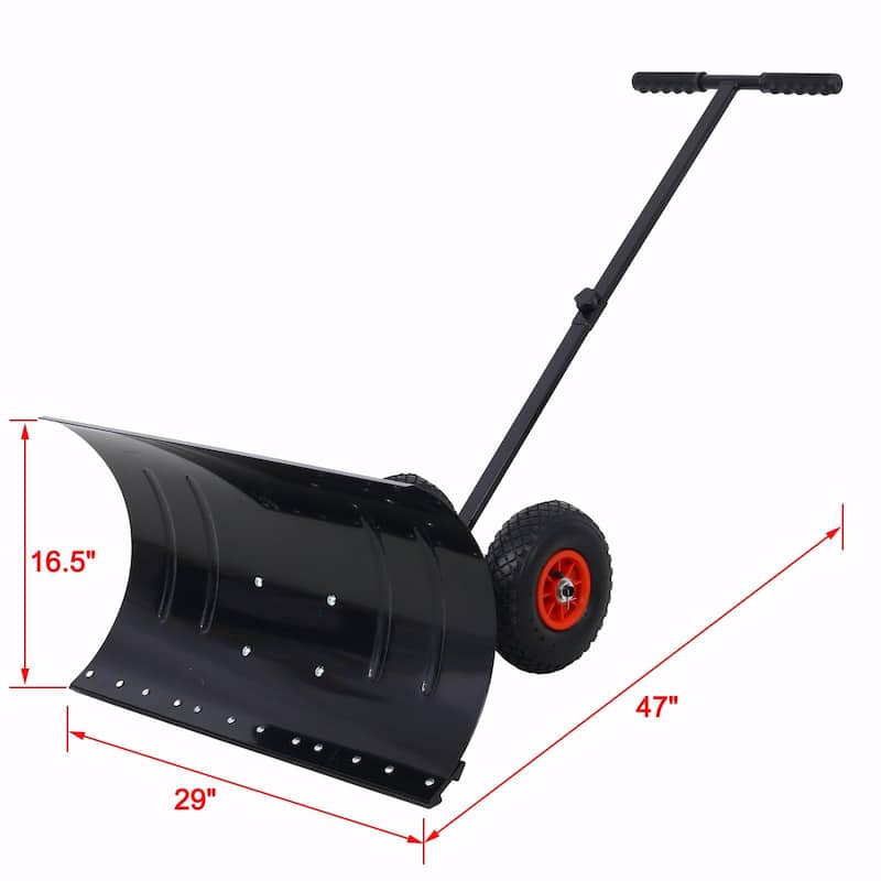 Wheeled Snow Shovel,Effortless Snow Removal with Adjustable Handle and Cushioned Comfort - 29" W x 16.5" H