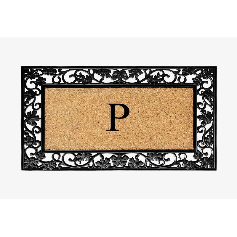 A1HC Rubber and Coir Dirt Trapper Heavy Weight Large Monogrammed Doormat, Black - P