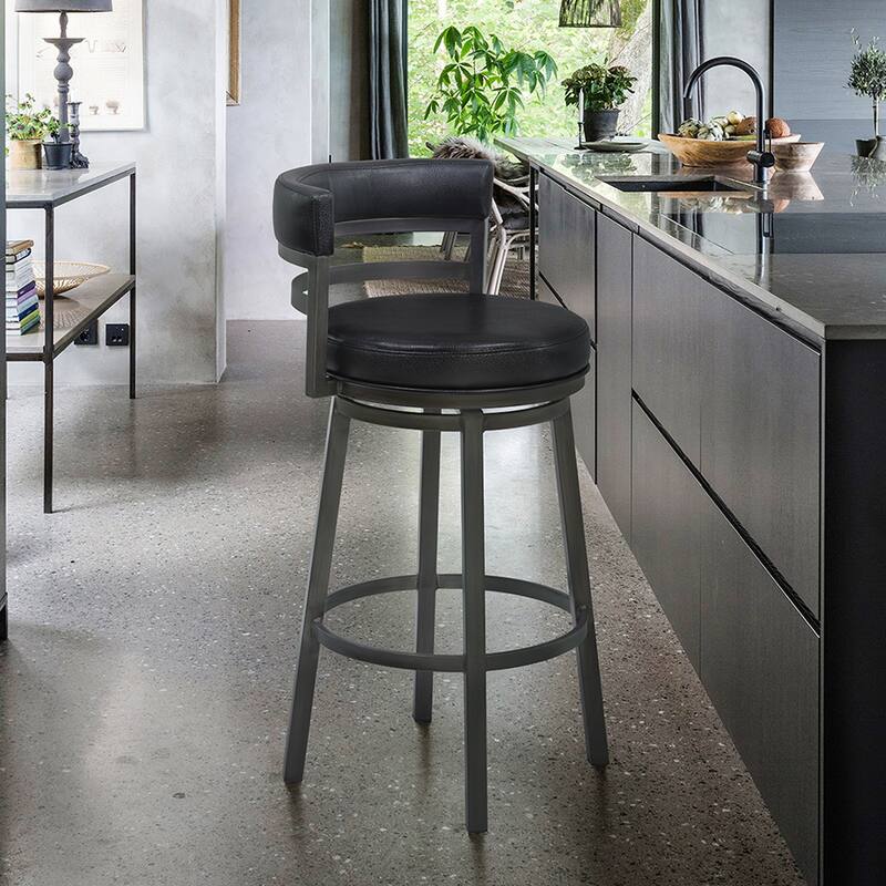 Titana Black Faux Leather Upholstered Bar or Counter Swivel Stool with Mineral Finish - Counter Height