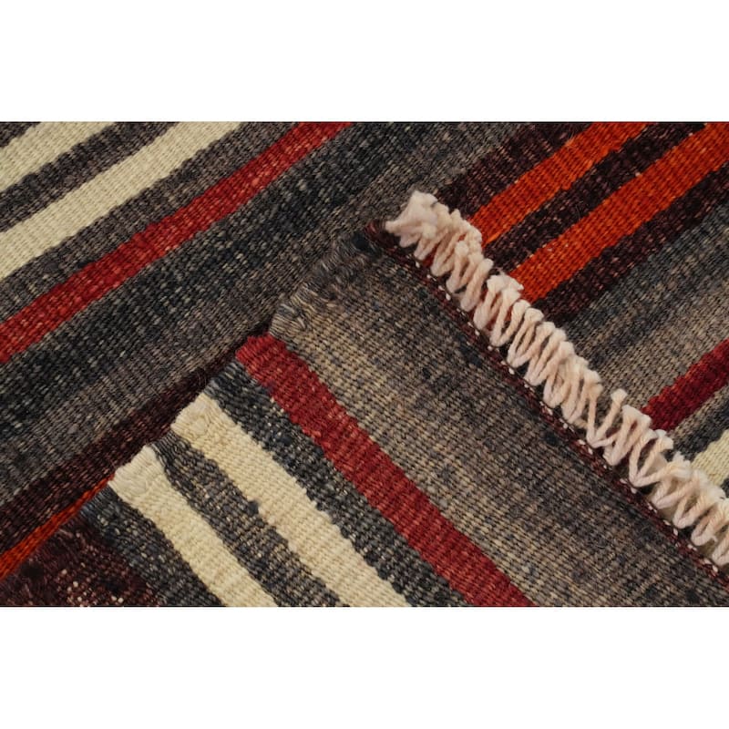 Hand Woven Oriental 100% Wool Carpet Southwestern Geometric Multi-Colored Kilim Area Rug - 12' 1'' X 5' 1''