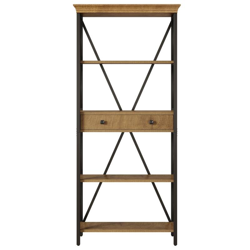 70.9" Wood Bookshelf with Drawers, Open Storage Shelf Bookcase, Living Room Office Bedroom Display Accent Shelf