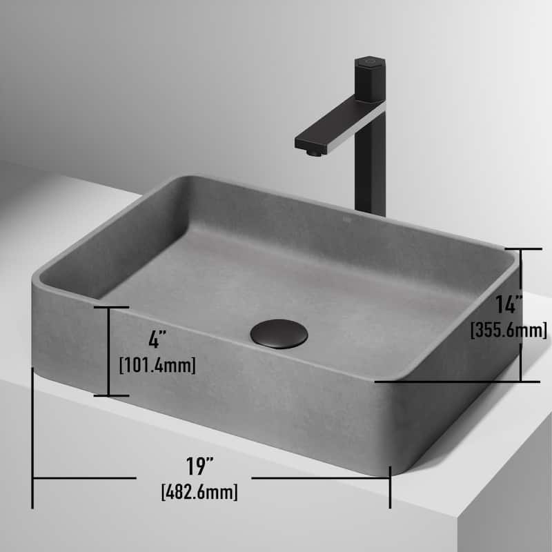 VIGO Tarragona 19"L x 14"W x 4"H Concreto Stone Rectangular Bathroom Vessel Sink