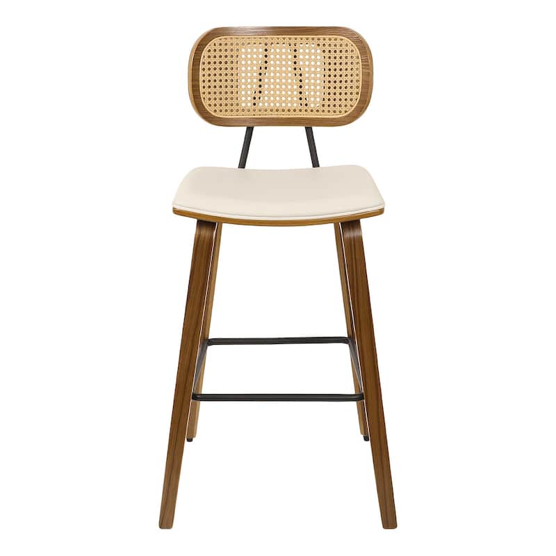 26-inch Wood Counter Height Bar Stools with Rattan Back