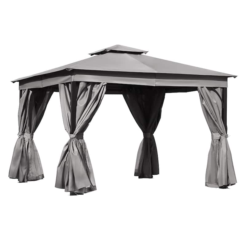 Roomfitters 10x12 FT Outdoor Gazebo with Double Roofs, Canopy, Mosquito Netting & Privacy Screens for Shade or Rai