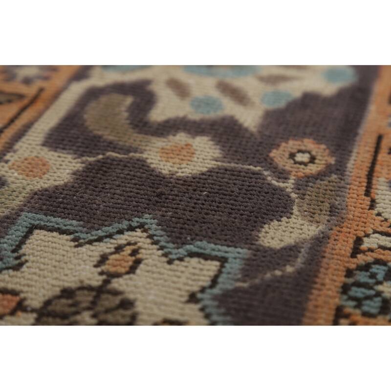 Geometric Blue Tabriz Persian Vintage Rug Hand-Knotted Wool Carpet - 6'7" x 9'7"