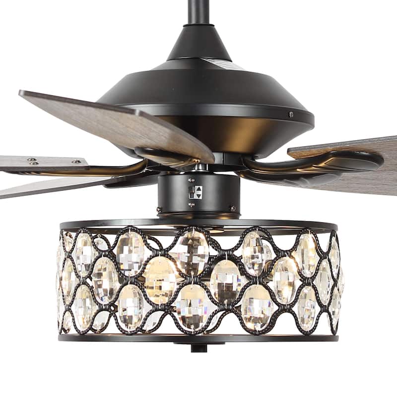 52" Industrial Wood 5-Blade Crystal LED Ceiling Fan with Remote