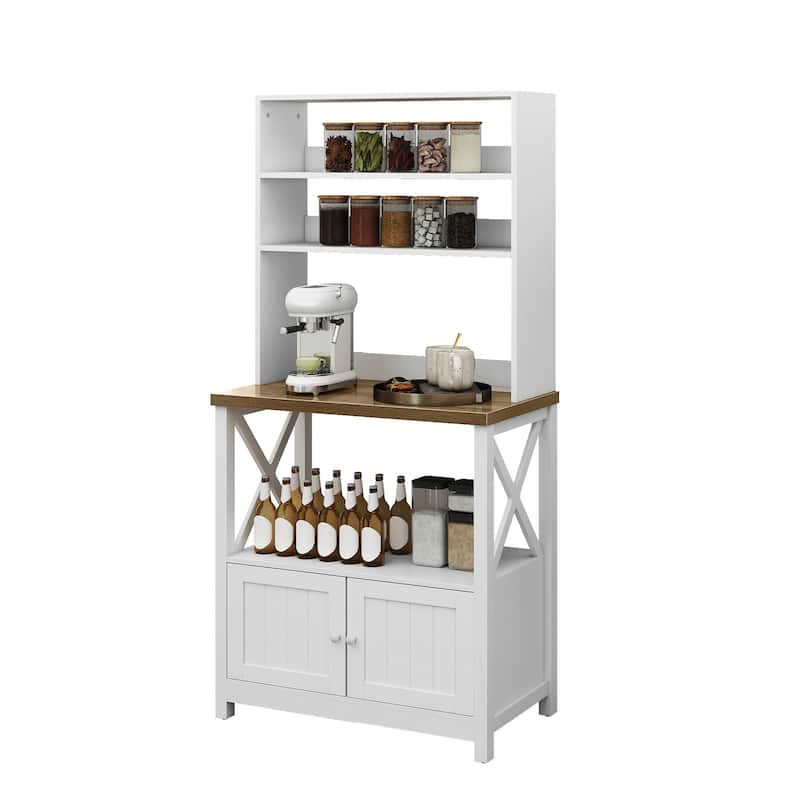 Moasis Kitchen Microwave Stand Bakers Rack Coffee Bar with Power Outlet and Storage Shelves
