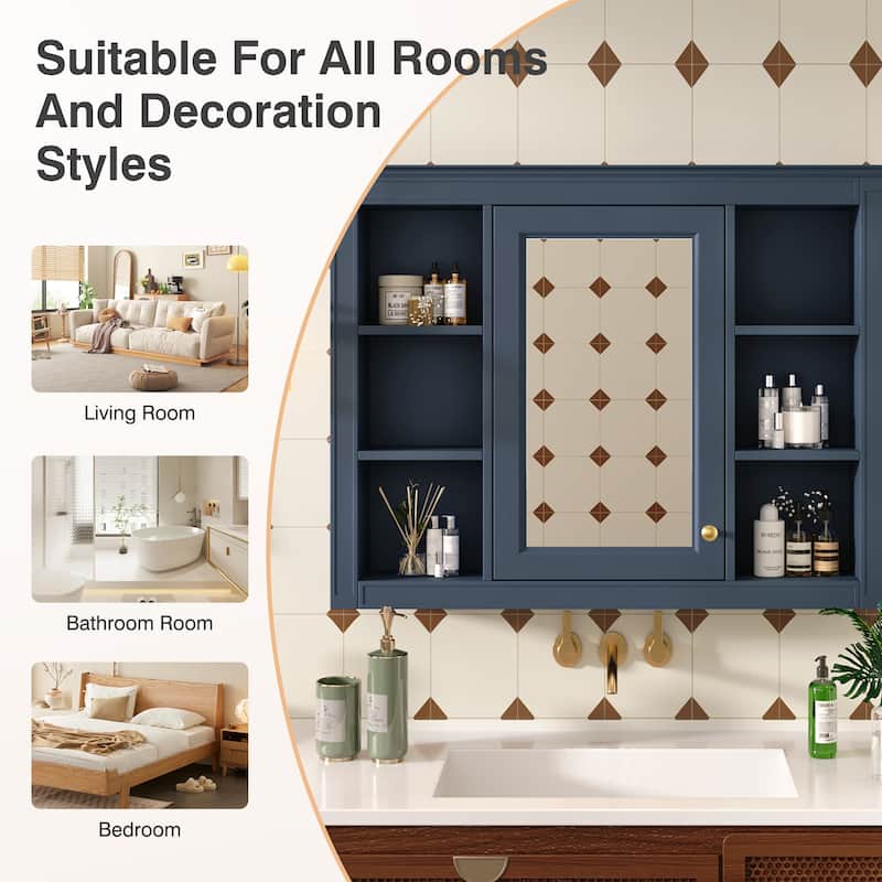 35" x 27.5" Modern Bathroom Medicine Cabinet, Wall Mounted Bathroom Storage Cabinet with Mirror & Shelves (Not Include Vanity )