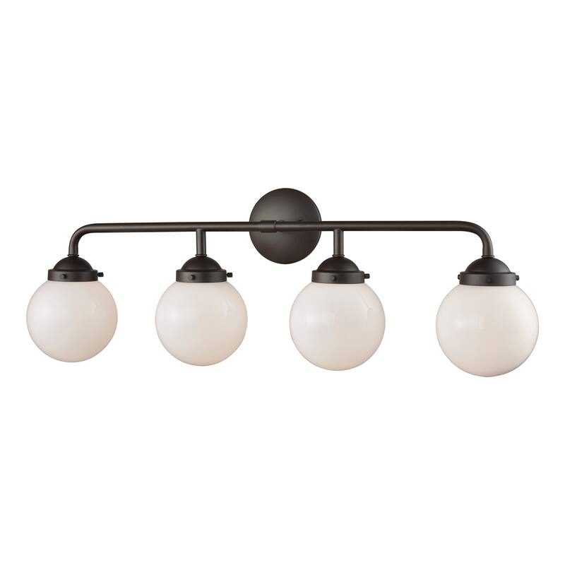 Beckett 33-inch Wide 4-Light Vanity Light in Oil Rubbed Bronze with White Glass - 33 - 33