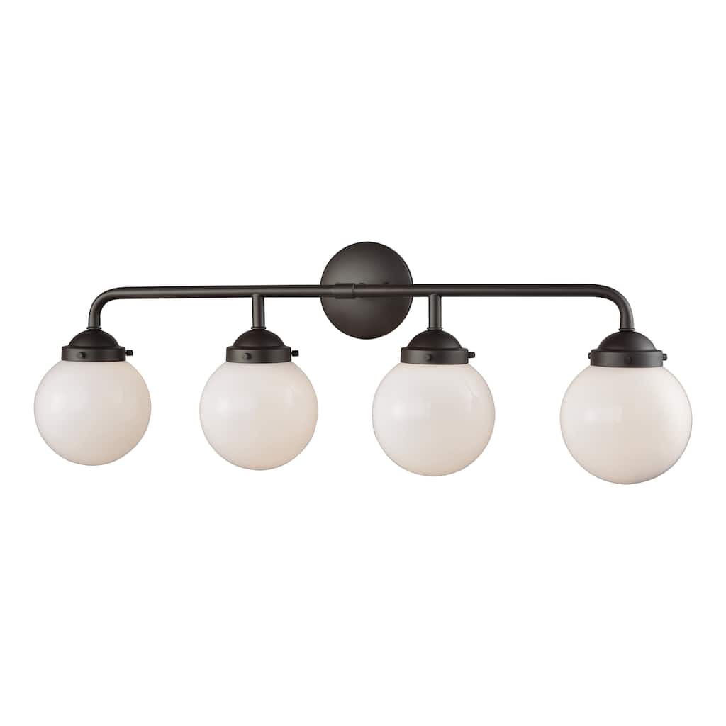 Beckett 33-inch Wide 4-Light Vanity Light in Oil Rubbed Bronze with White Glass - 33