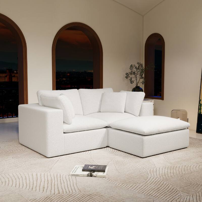 Roomfitters 78.8" Modular Sectional Sofa, 3-Piece Compressed Cloud Couch, No Assembly Required, Plush Corduroy, White - White