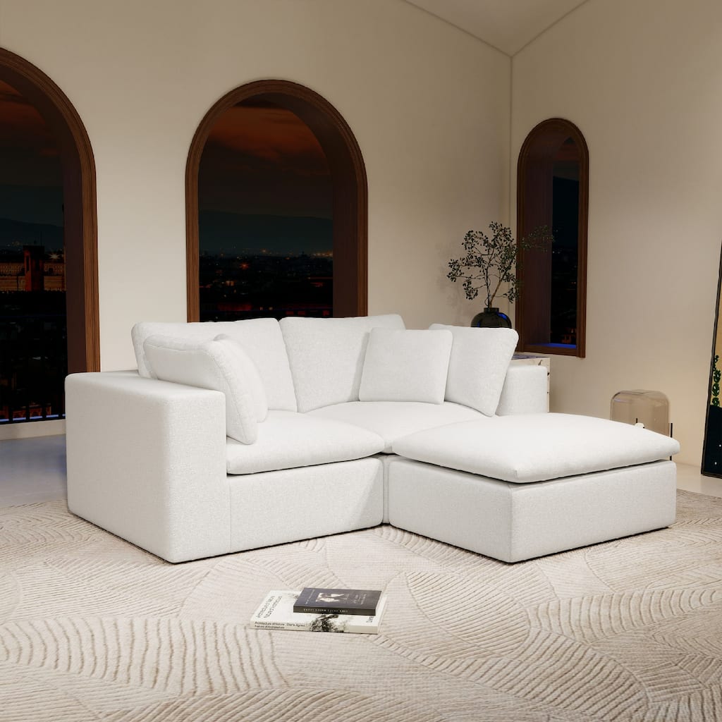 Roomfitters 78.8" Modular Sectional Sofa, 3-Piece Compressed Cloud Couch, No Assembly Required, Plush Corduroy, White