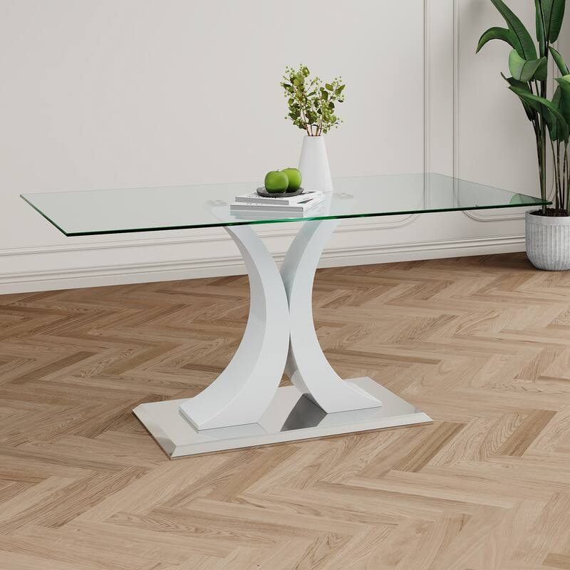 Modern Style Glass Table,Durable Support Base,Dining Chair Set For Restaurant Kitchens(Set of 7)