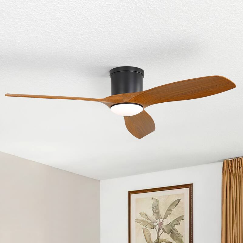 52 Inch Ceiling Fan With Light and Remote Brushed Nickel Low Profile Ceiling Fan 6 Wind Speed - 52in - Dark wood grain