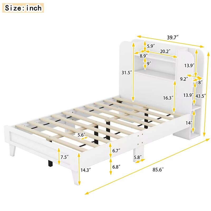 Twin Size Platform Bed with Storage Bookshelf Headboard, SpaceSaving