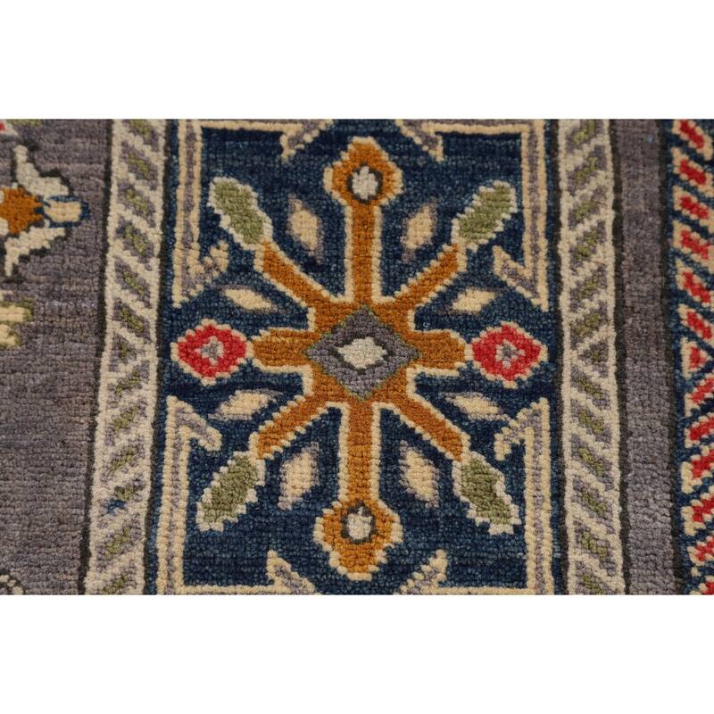 Gray Kazak Accent Rug Handmade Wool Carpet - 2'10" x 4'2"