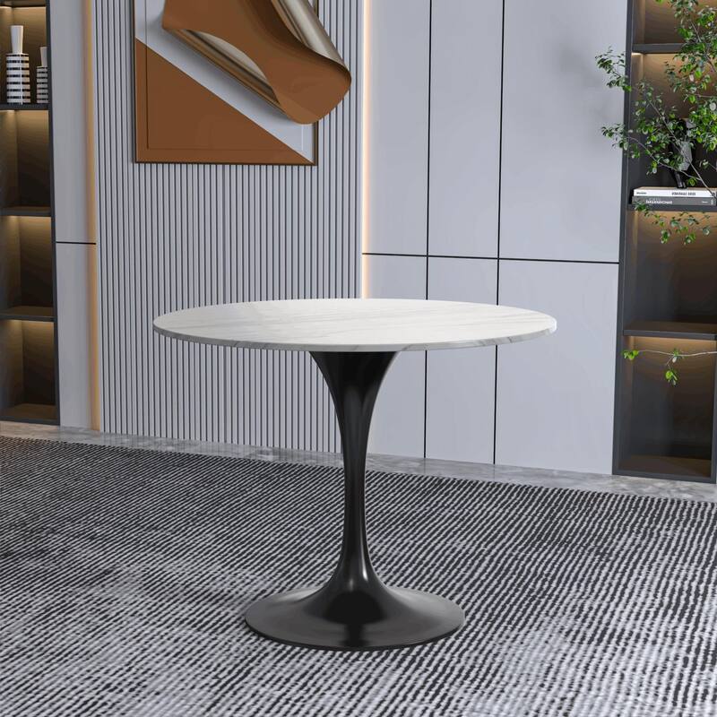 Verve Dining Table with a 36" Round Stone Tabletop in Black Steel - 35.43
