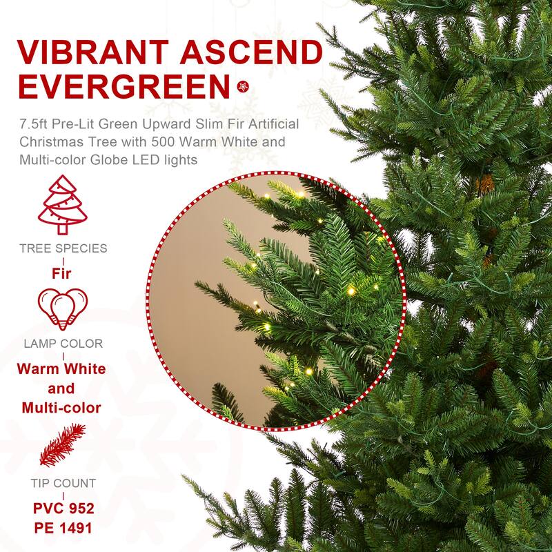 Glitzhome 6FT/7FT Multi-color Lighted Fir Christmas Tree with Remote Controller