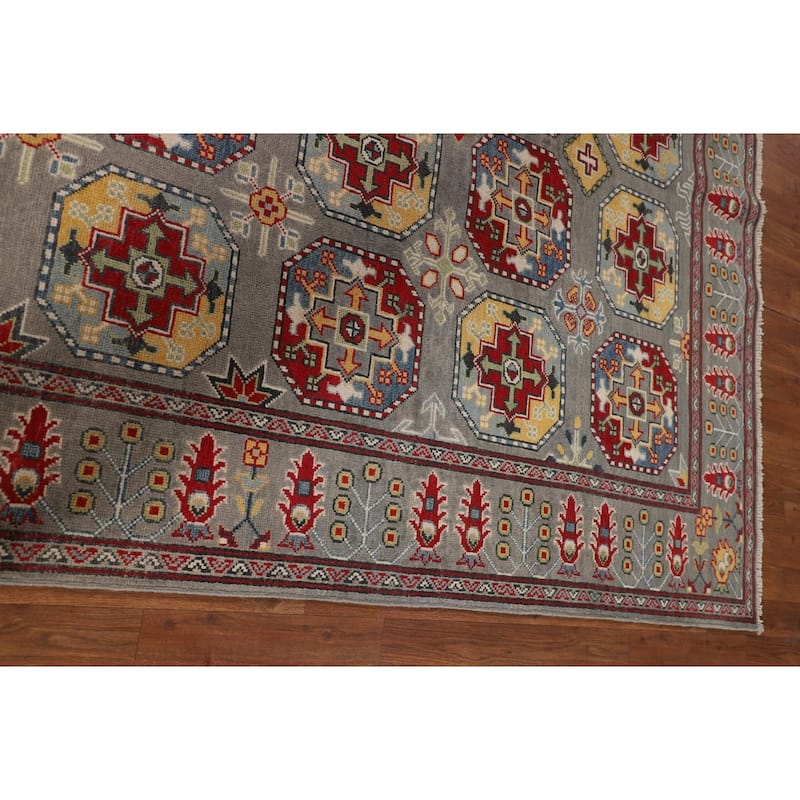 All-Over Gray Kazak Oriental Area Rug Handmade Bedroom Wool Carpet - 6'5" x 9'10"