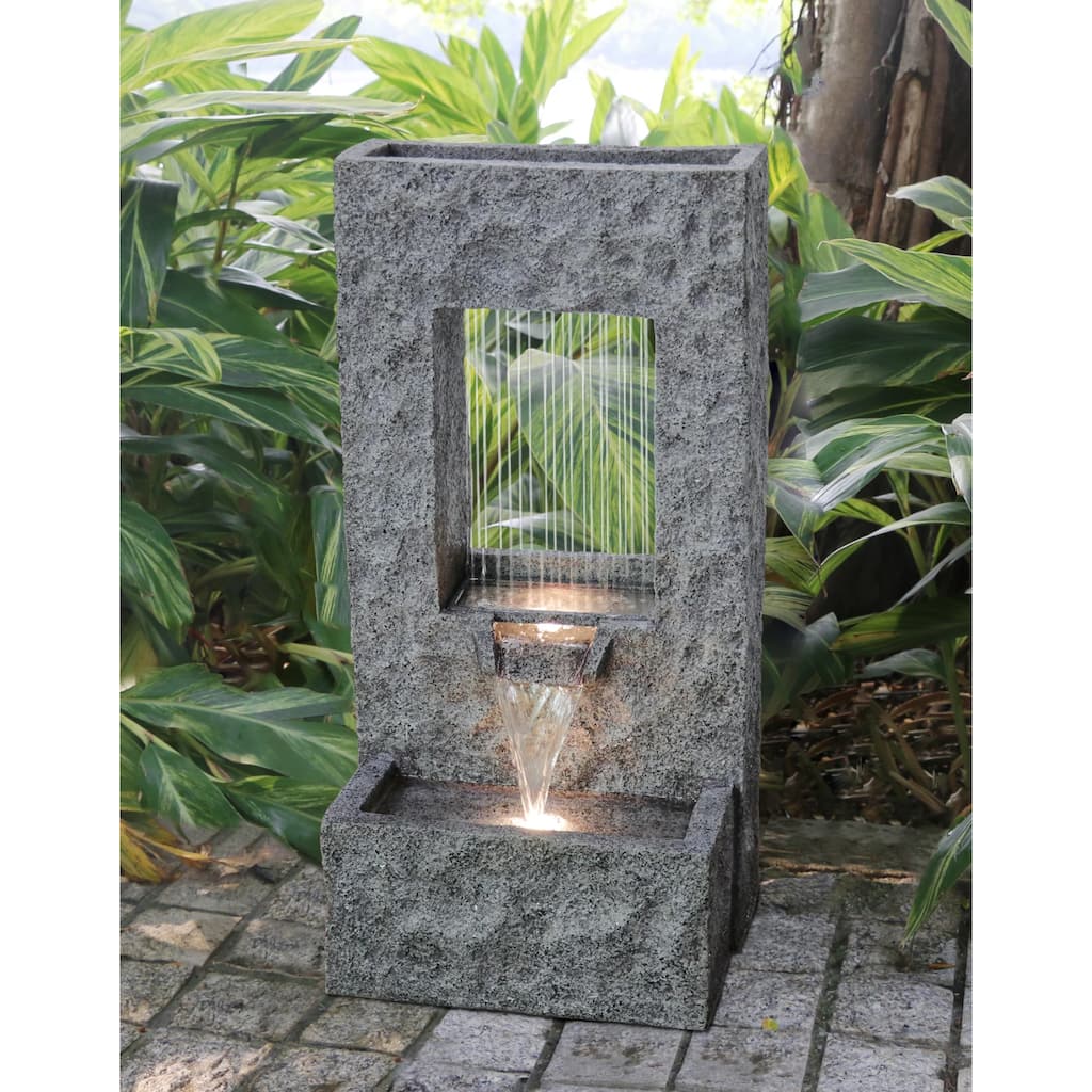 LED Lighted Cascading Outdoor Garden Water Fountain - 31.5"