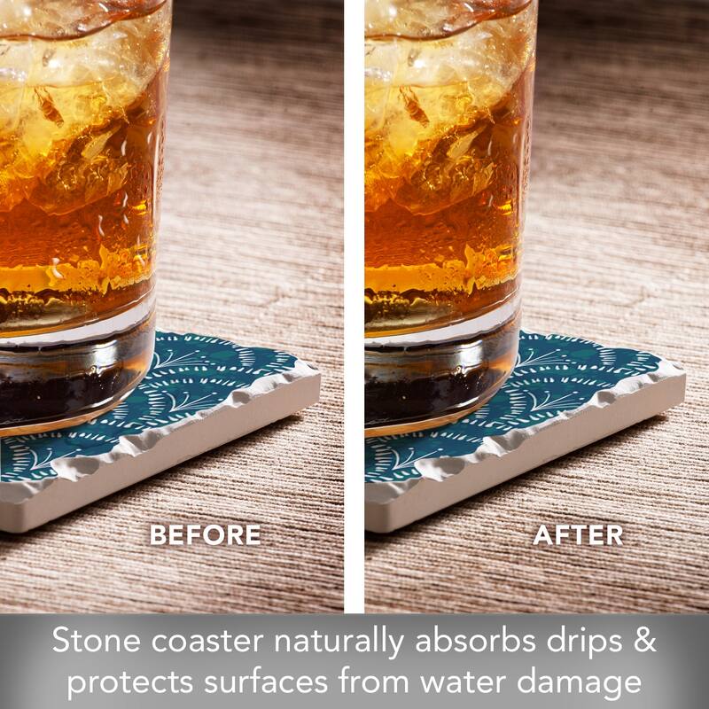 Shell Sketch 4 Pack Absorbent Stone Coasters with Cork Backing 4" Square Made in The USA Absorbent Wipes Clean