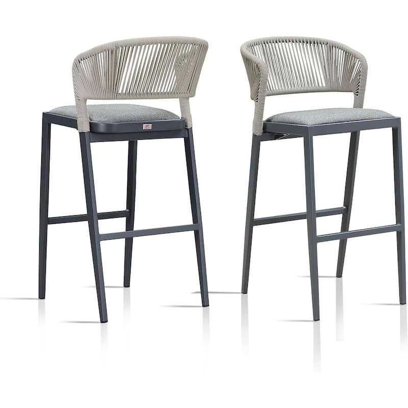 PURPLE LEAF Bar Stool Set of 2 Outdoor Rattan Bar Chair with Back Metal Bar Height Stool Wicker Barstool Dark Grey - N/A - BarHeight-Drey