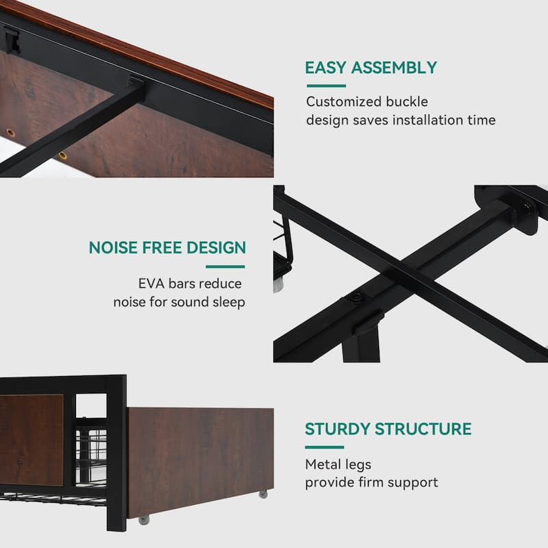 Queen Vintage Wood and Metal Headboard Platform Bed