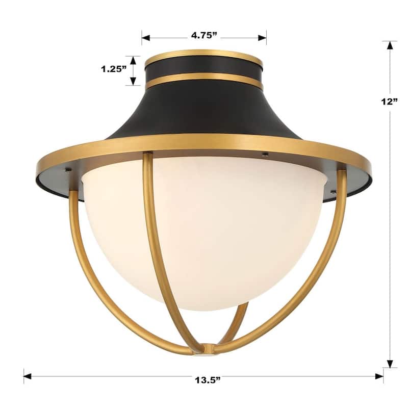 Atlas 2 Light Matte Black and Textured Gold Outdoor Semi Flush Mount - 13.5"W x 12"H x 13.5" D