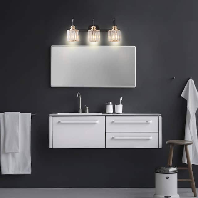 ExBrite Modern Rose Gold 3/4-light Bathroom Dimmable Crystal Vanity Lights Wall Sconces