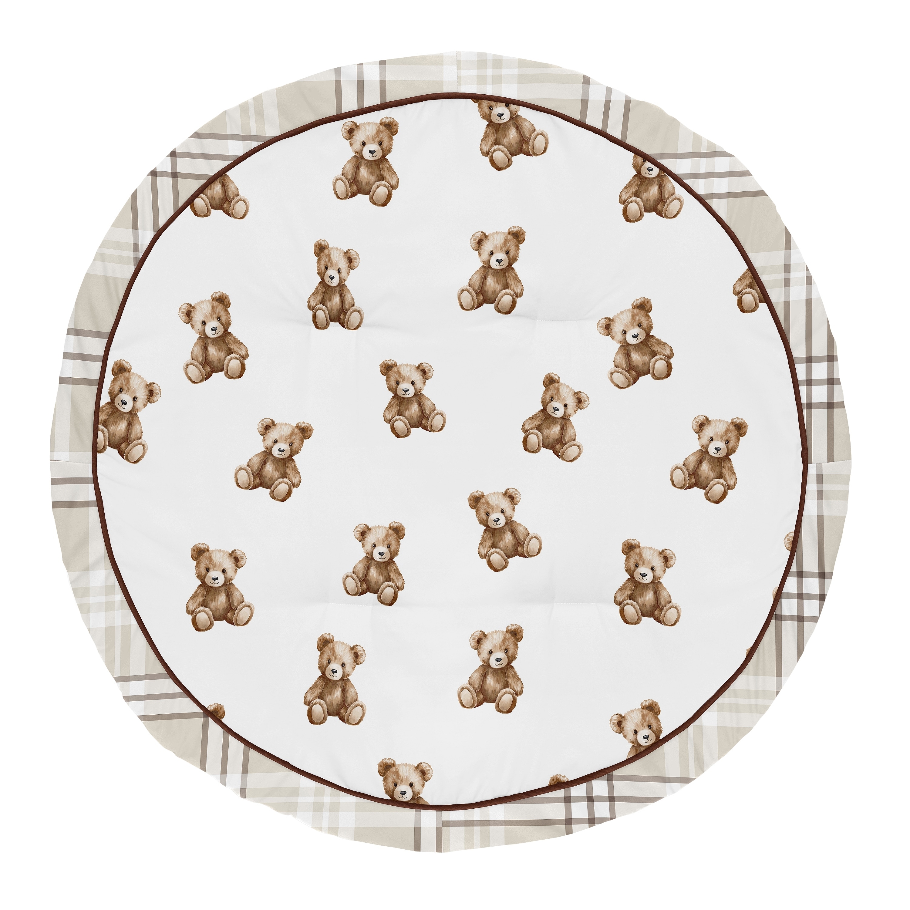Sweet Jojo Designs Boho Teddy Bear Boy, Girl, Gender Neutral Baby Tummy Time Playmat - Taupe Plaid & Brown, Watercolor, Classic