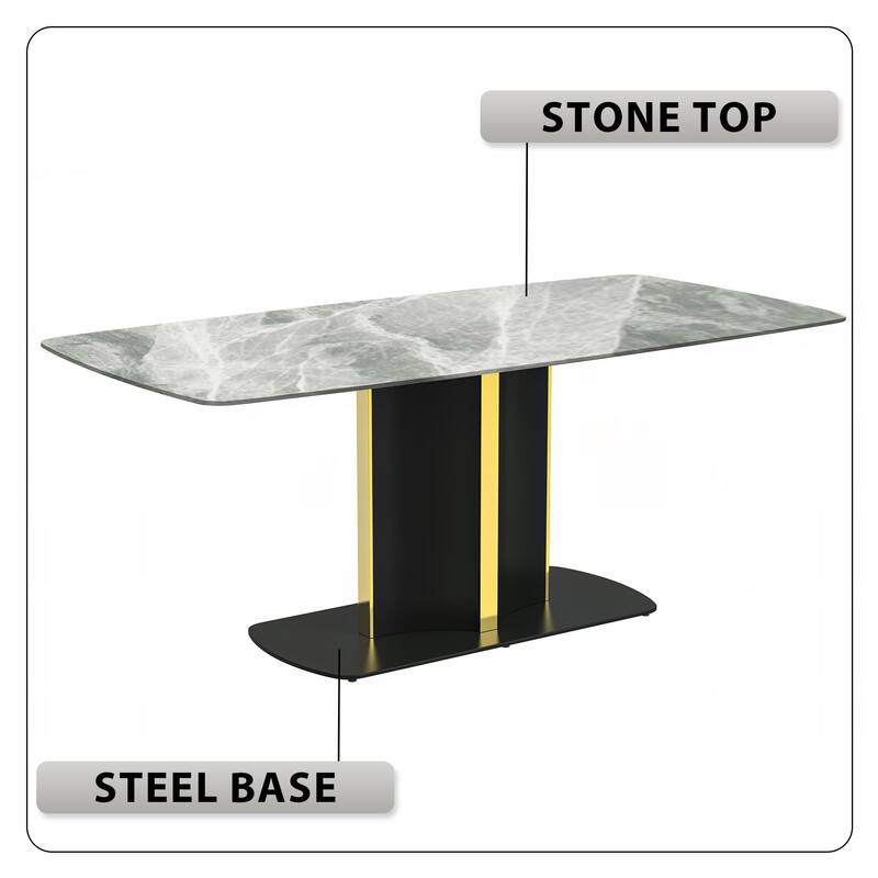Sylva Dining Table Rectangular Tabletop in Gold Pedestal Base