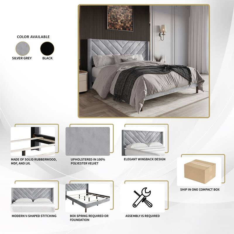 CraftPorch Shabby Chic Velvet Upholstered Bed