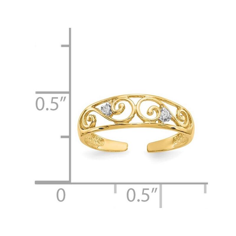 Curata 14 karat Yellow Gold .02ct Genuine Diamond Scroll Toe Ring