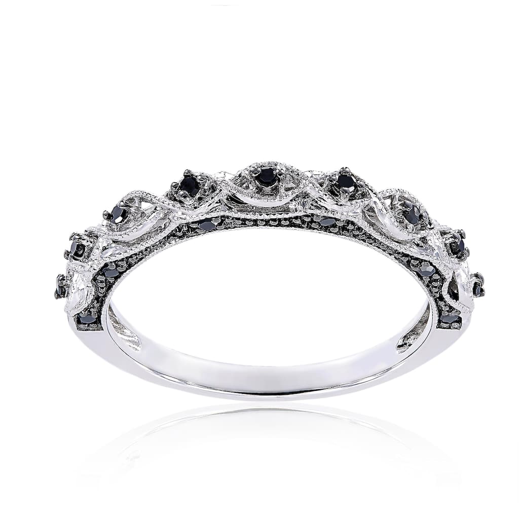 Miadora 10k White Gold 1/8ct TDW Black Diamond Stackable Wedding Band Ring