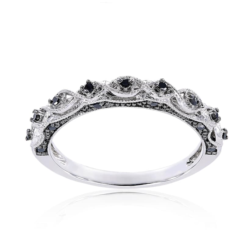 Miadora 10k White Gold 1/8ct TDW Black Diamond Stackable Wedding Band Ring