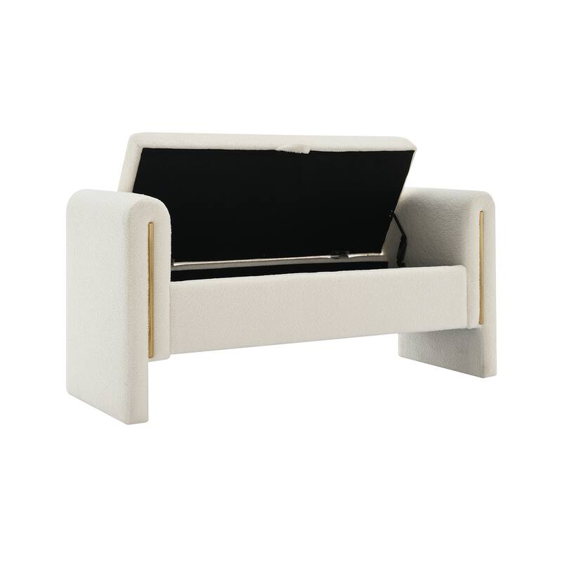 Modern Teddy Bed End Bench with Arms, Plush Upholstered Ottoman Footrest with Storage, Comfy Window Bench for Bedroom